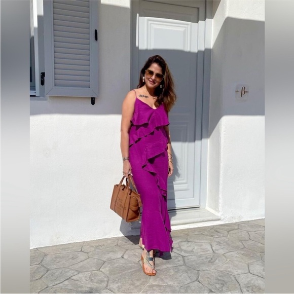 Zara limited edition Linen blend ruffled midi dress you cannot miss - Picture 9 of 11